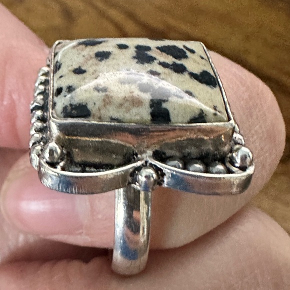 Dalmatian Jasper ring 925 sterling silver - size 8.5 - Picture 4 of 7